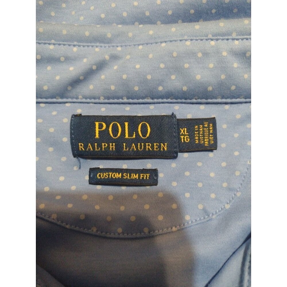 Polo Ralph Lauren Custom Slim Fit Mens XL Blue Polka Dot Short Sleeve Polo Shirt - Picture 7 of 11